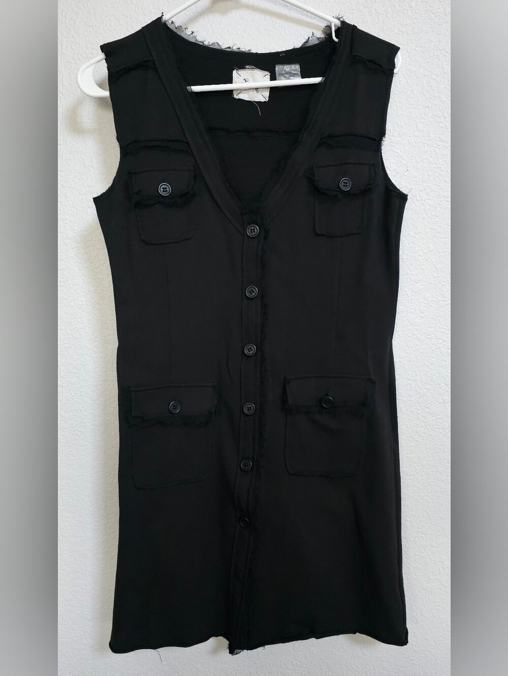 Linq Los Angeles mini dress cotton blend Medium MBlack button front pocket cas